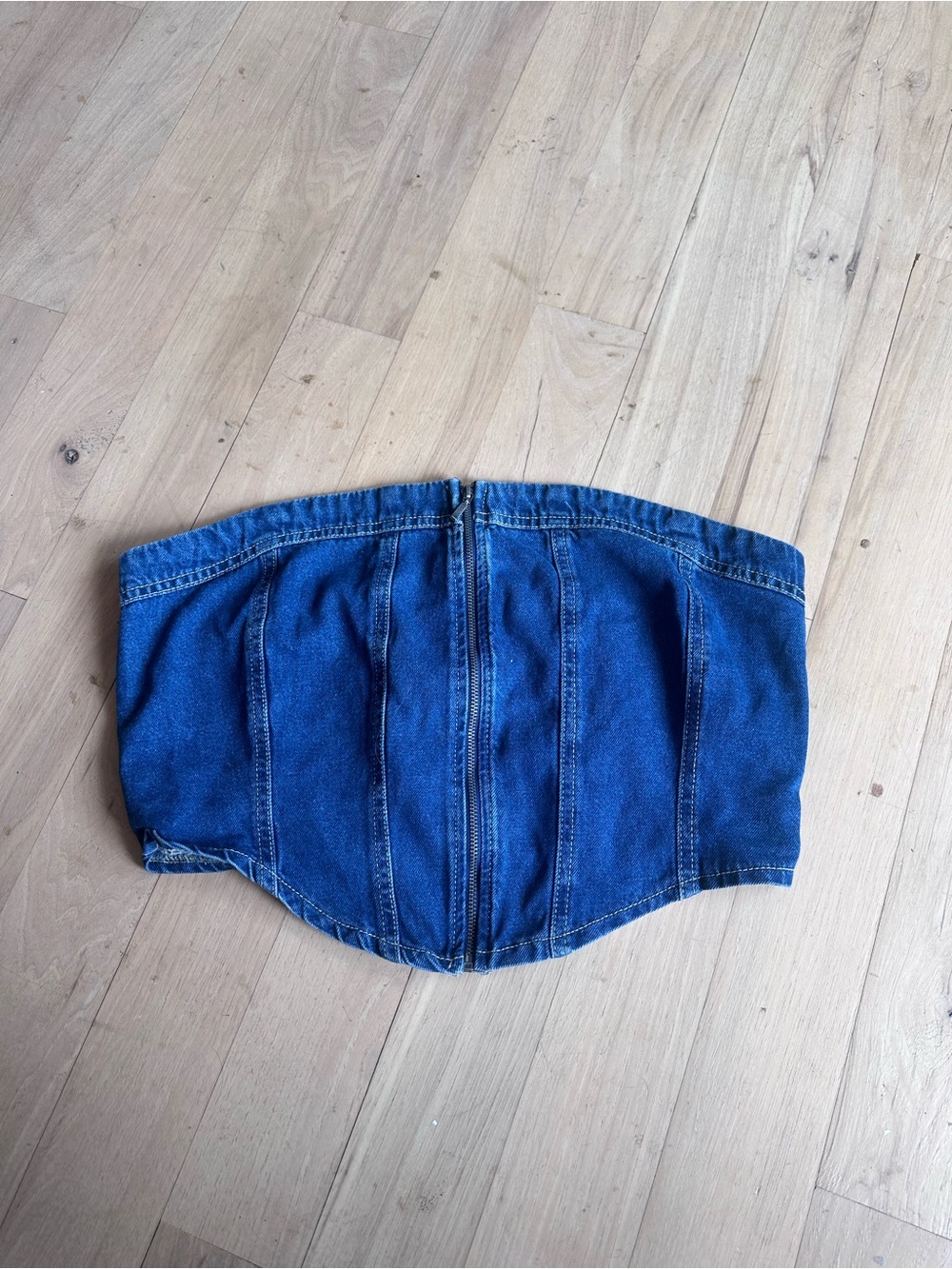 Denim Strapless Corset Top in Blue